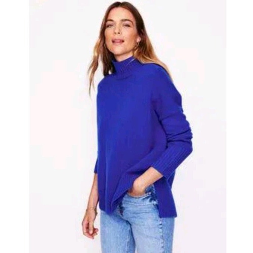 Boden Jessica Oversized Jumper Sweater 100% Wool High Neck Blue Purple Small